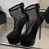 Eilyken New Breathable Mesh Fabric Women Ankle Boots Sandals Sexy Gladiator Zipper Stiletto High Heels Shoes