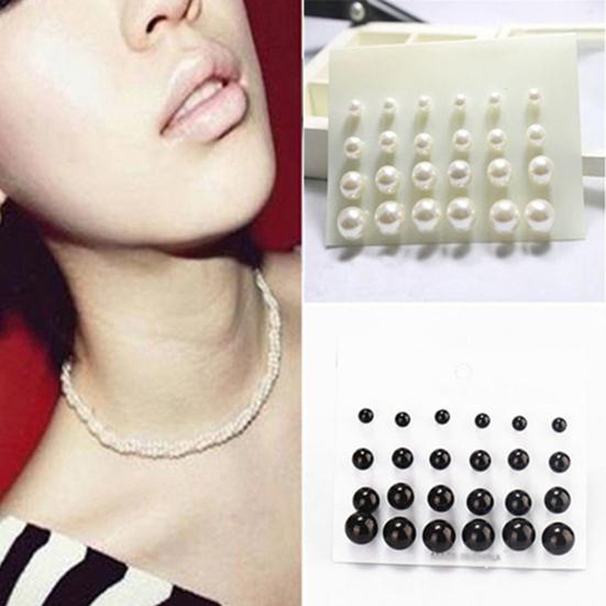 12 Pairs Party Ear Studs Faux Pearl Round Earrings