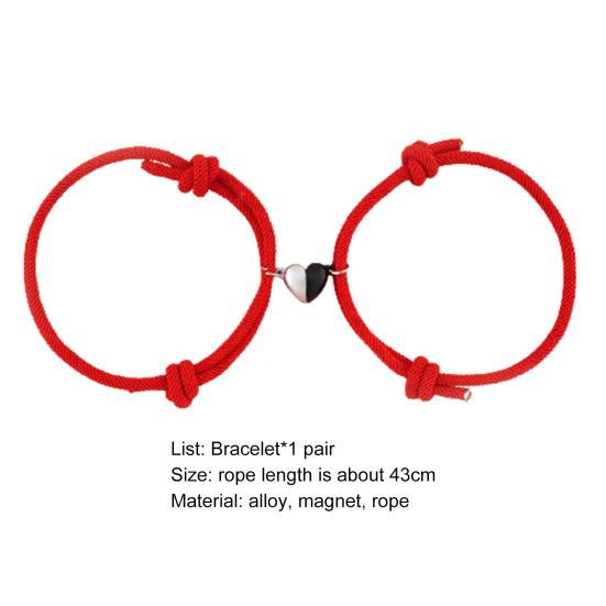 2Pcs/Set Rope Bangle Fade-proof Fine Workmanship Nice-looking Magnetic Heart Pendant Bracelet for Couple