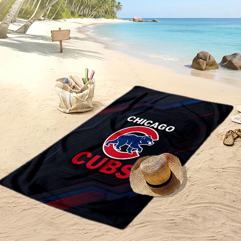 Пляжное полотенце с принтом Chicago Cubs Мягкое Портативное Быстросохнущее?Сухое полотенце для бассейна, летнего отпуска, активного отдыха на природе