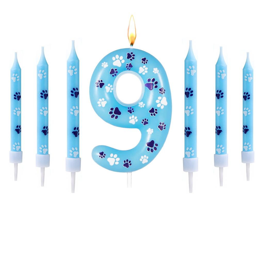 0-9 Синяя и Белая Свеча на День Рождения Собаки, Топ для Торта, Цифровая Свеча на День Рождения, Используется для Свечей для Украшения в виде Собачьей Лапы для Мальчика и Девочки