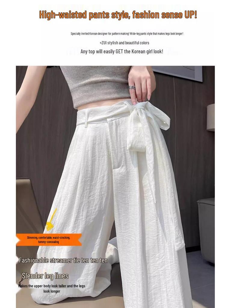 White High-Waisted Cotton Linen Wide-Leg Pants for Women - Summer 2026 Edition, Floor-Length Yamamoto Style.