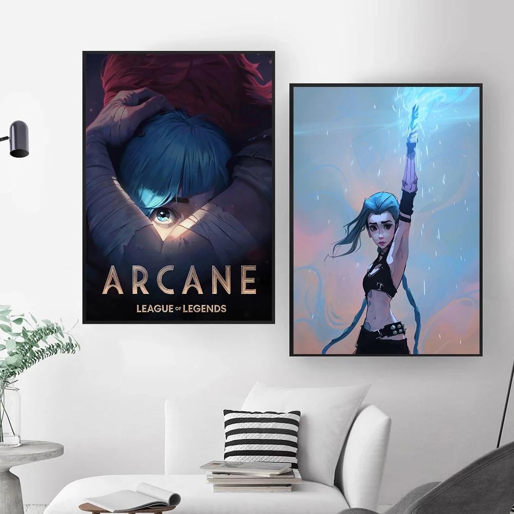 Рамка из цельного дерева, настенное искусство, популярная игра Jinx League of Legends Arcane, постер телесериала, холст, картина для гостиной, любителей игр, домашний декор