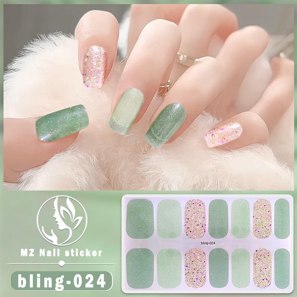 Наклейка-гель для ногтей Meizhi 14-Finger Bling Aurora - самоклеящаяся, водостойкая, без герметика