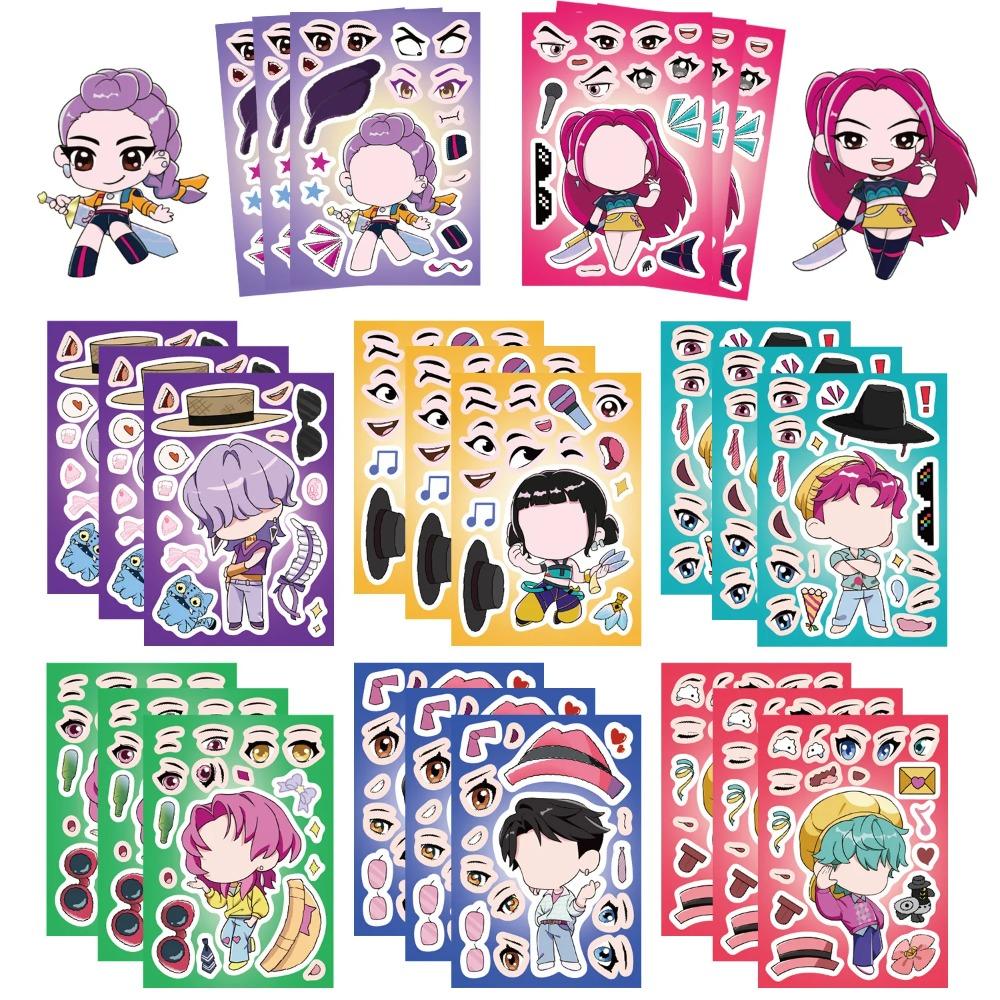 s New 8/16/24Pcs Cute KPop Demon Hunters Puzzle Stickers Make a Face Cartoon For DIY Phone Laptop Luggage Graffiti Decals
