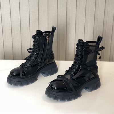 Лето 2024 года. Тонкие дышащие сапоги с бантом на толстой подошве. Ботинки-сандалии с ажурной сеткой.