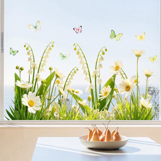 Белый цветок Статичная наклейка на стекло Съемная Водонепроницаемая ПВХ Цветочная Статическая наклейка на окно Весенний Декор для дома Офиса Гостиной Наклейка