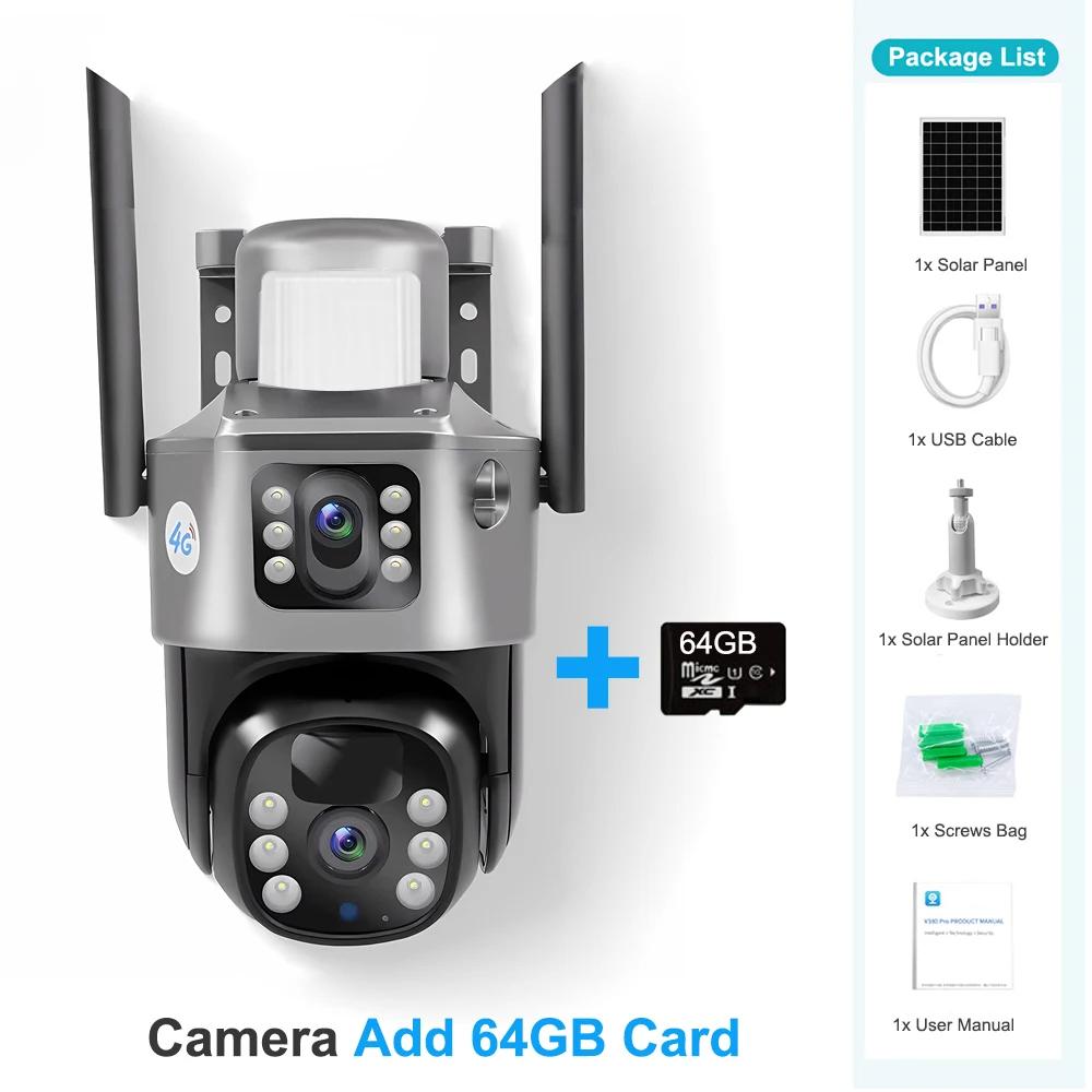 Новая солнечная камера 4G SIM-карта с двумя объективами Открытый 8MP 4K Маломощный аккумулятор Wi-Fi IP-камера PIR Ночное видение CCTV Безопасность Защита Наблюдение
