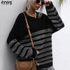 Женские модные повседневные свитера в полоску с принтом осень-зима с длинными рукавами и круглым вырезом