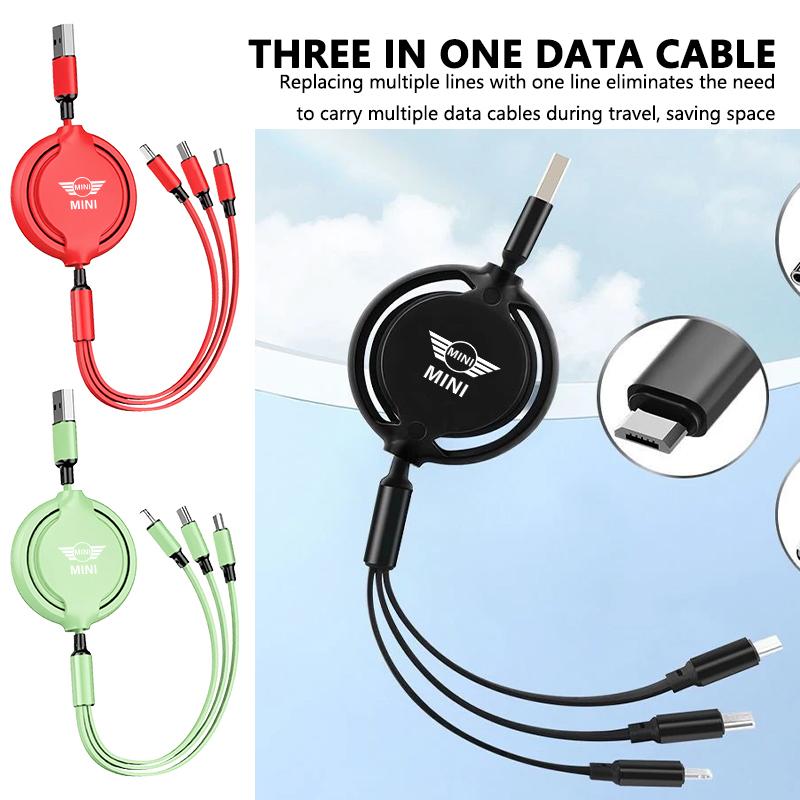 For MINI Multifunctional 3 in 1 Retractable Data Cable Fast Charging Data Wire Cooper One S JCW Countryman R56 R50 R53 R55 F56 ulqch44
