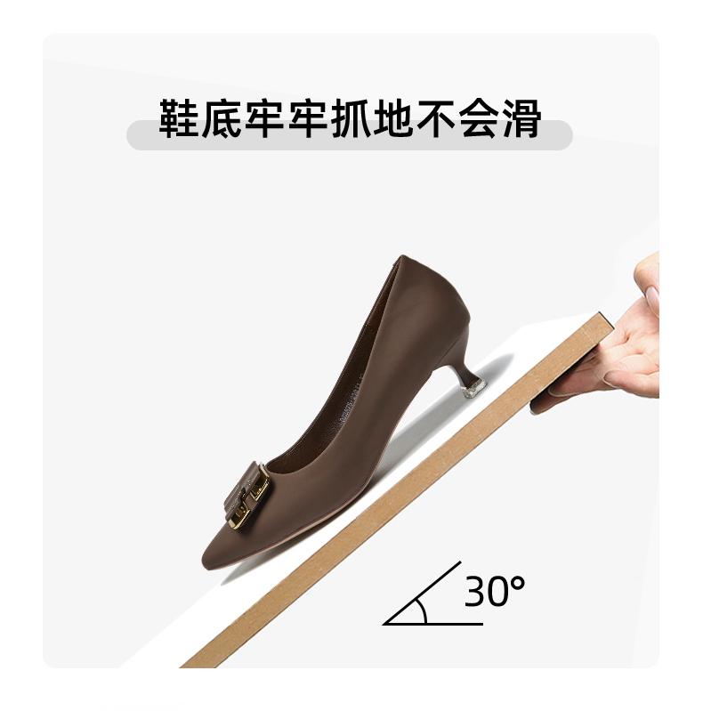 [Same as in the mall] French pointed double layered square buckle thin heel low heel shallow mouth single shoe