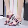 Summer New Patent Leather Women Sandals Fashion  Thick High Heels Slippers Woman Outdoor Casual Solid Color Beach Flip Flop