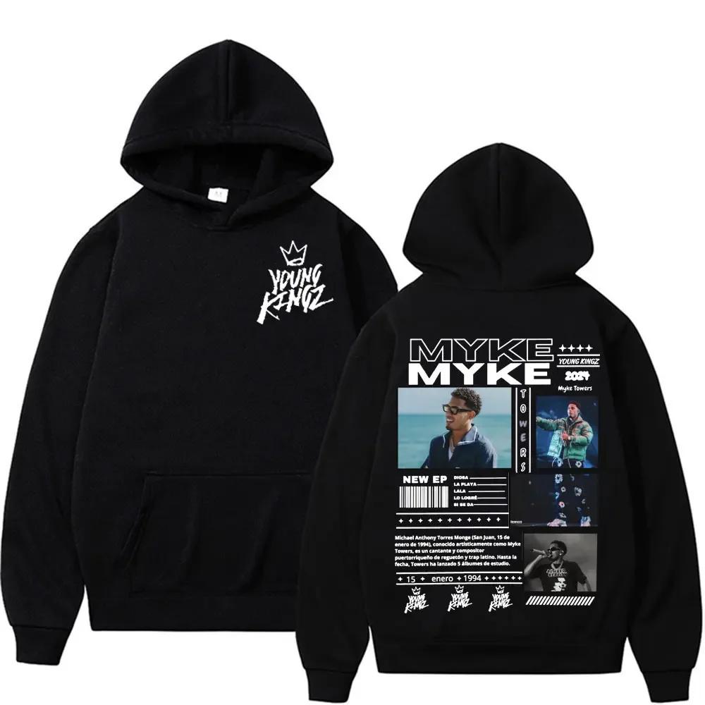 Худи большого размера для мужчин от рэпера Myke Towers Hip Hop Rock Уличный Повседневный Pop С длинным рукавом Y2K Теплый Осенний Свитшот Одежда
