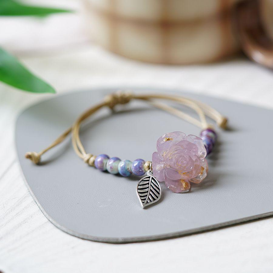 RUI RUI YU Нефритовый браслет с цветком персика для женщин и девочек, китайская мода, древний красный агат, бусины, браслет-подвеска, плетеная ручная веревка, ювелирное изделие, подарок