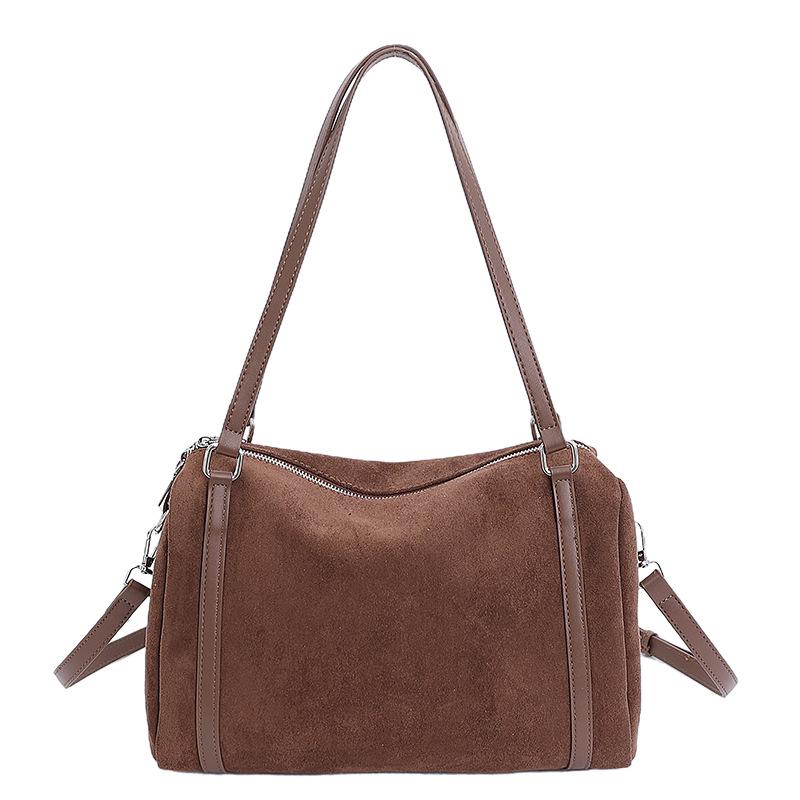 2025 Suede Boston Bag: High-End, Large Capacity One-Shoulder Crossbody