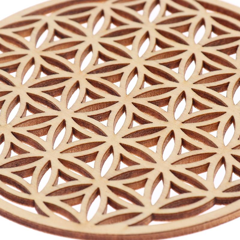 1Pc Creative Chakra Pattern Coaster Wood Flower Of Life Natural Symbol Round