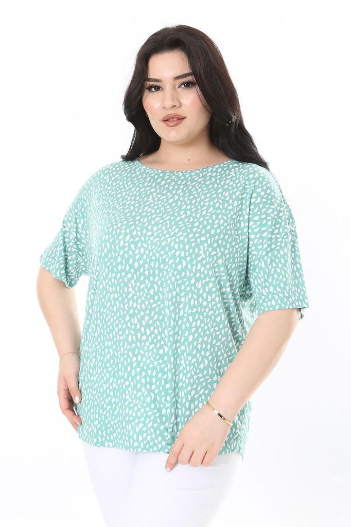 Женская блузка большого размера, зеленая блузка с круглым вырезом и короткими рукавами из лайкры и вискозы больших размеров