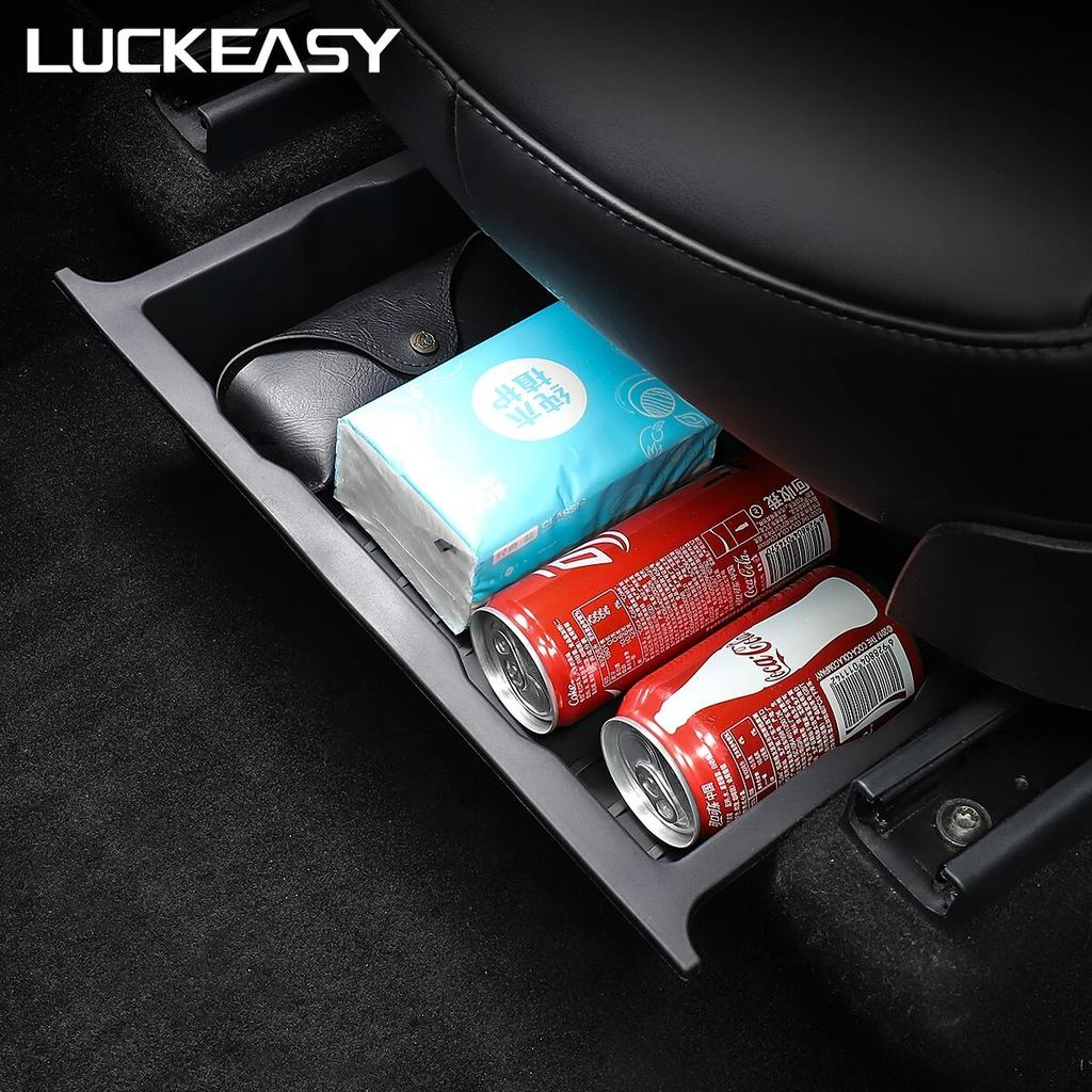 LUCKEASY For Tesla Model Y 2017-2023 Under Seat Storage Box Organizer Drawer Holder TPE Storage Lower Box Car Accessories