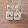 Women's 2024 Summer Fairy Style Platform Sandals with Bow, Thick Sole, Pearl Accent, and One-Strap Design