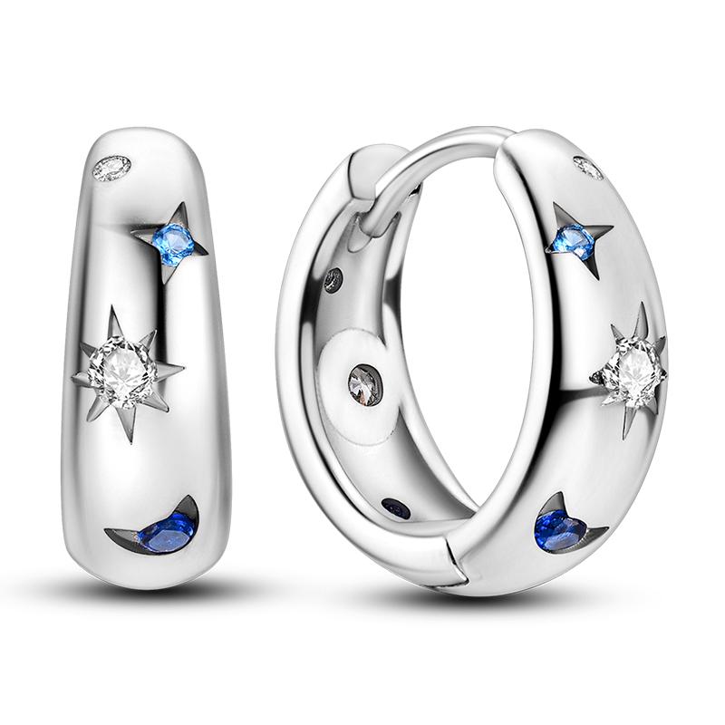 Original 925 Sterling Silver Women Hoop Earrings High Quality Shine Zircon U Shaped Classic Style Earring for Women Jewelry Gift