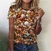 Футболка с 3d красочными камнями и принтом для женщин, летняя модная повседневная свободная футболка, большие топы с короткими рукавами и круглым вырезом, дизайнерская одежда