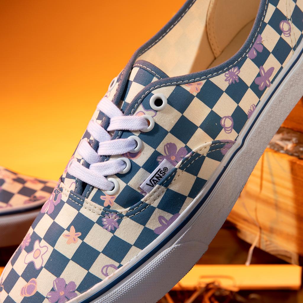 Vans Аутентичные кеды в клетку с цветочным принтом, прочные, дышащие, низкие, из парусины, унисекс, сине-белые VN0A5KS9CCG