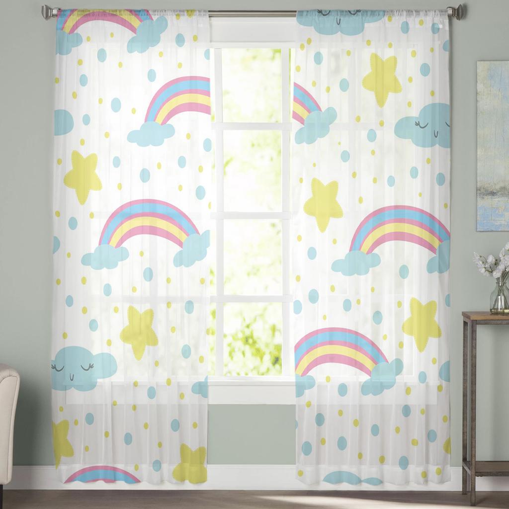 Радужные белые облака и звезды, прозрачные оконные шторы для спальни, домашний декор, тюлевые шторы для гостиной, шифоновые шторы