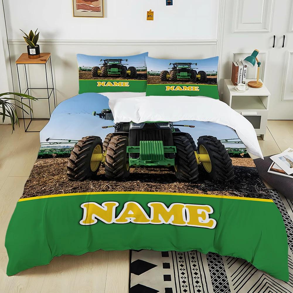 Новый! Персонализированный Набор из 3 предметов для кровати с принтом в стиле ретро-трактора с пользовательским именем для детей и взрослых, мягкое постельное белье, подарок на Рождество, Хэллоуин