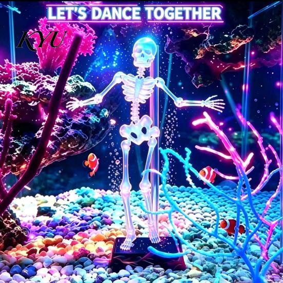 Creative Reptile Tank Ornament Aquarium Dancing Skeleton, Pneumatic Moving Bone Figurine for Fish Tank, Halloween Decorations Waterproof Skeleton with