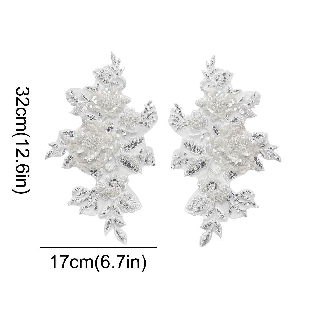 2PCS Handmade Pearls Embroidery Applique DIY Crafts Cloth Applique Exquisite Cloth Patch Sewing