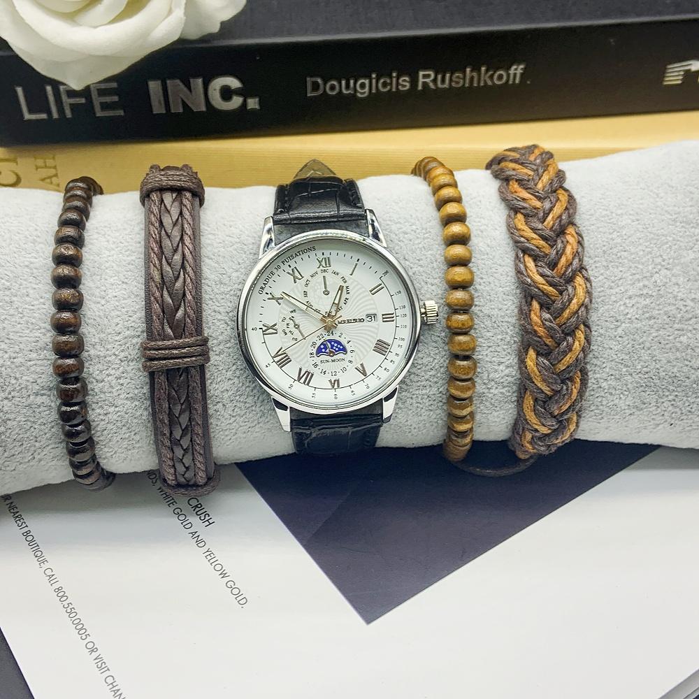 5 шт. Классические модные трендовые высококачественные темпераментные мужские часы Простые кварцевые часы включают в себя коробку с браслетом для активного отдыха