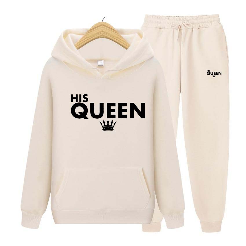 Спортивный костюм, комплект из 2 предметов, унисекс, толстовки с капюшоном His Queen, флисовая толстовка + брюки, костюм с капюшоном, мужские комплекты для бега, толстовка с принтом королевы, спортивный костюм