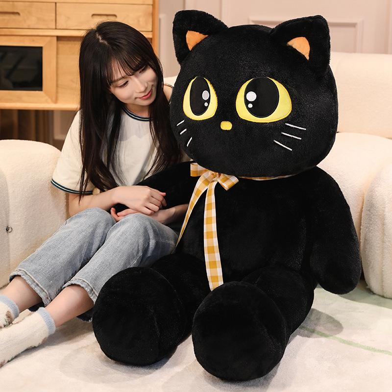 Cartoon Black Cat Doll Plush Toy Big Cat Doll Girl Companion Comfort Rag Doll Birthday Gift