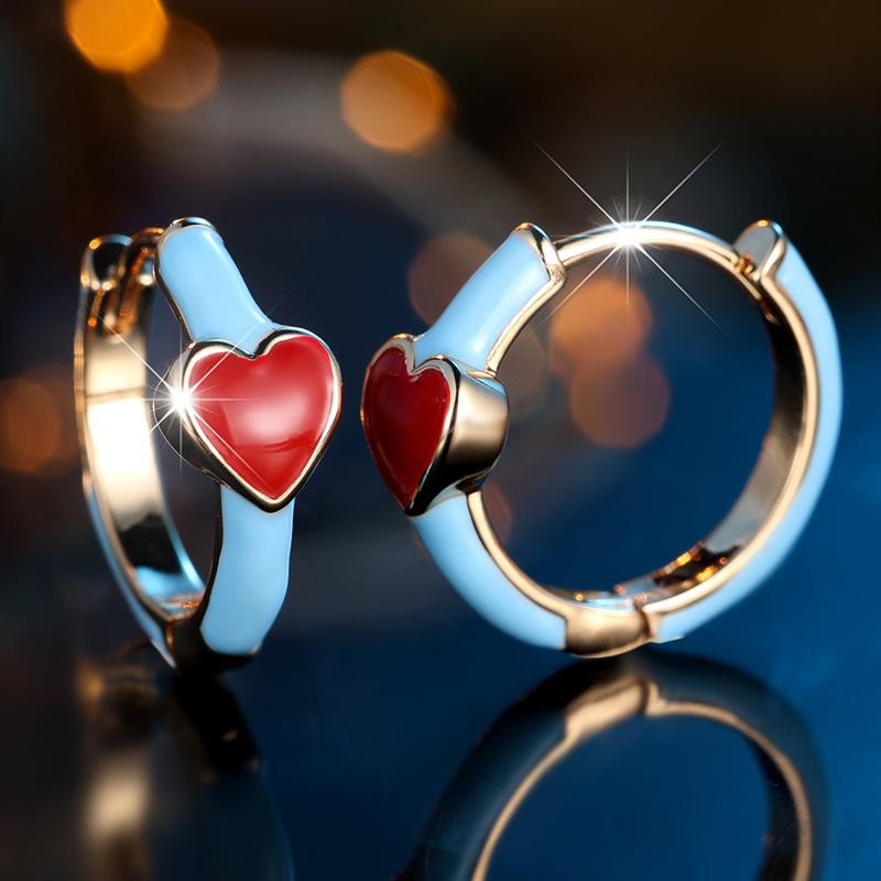 Винтажные красные серьги-кольца с эмалью в форме сердца для женщин, круглые серьги золотого цвета, ювелирные изделия для девушек и свадебные подарки