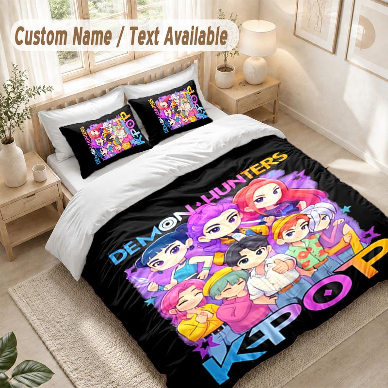 Kpop Demon Hunters Bedding Set, 1 Duvet Cover & 2 Pillowcases Soft Comfortable Bedroom Home Textile Decor