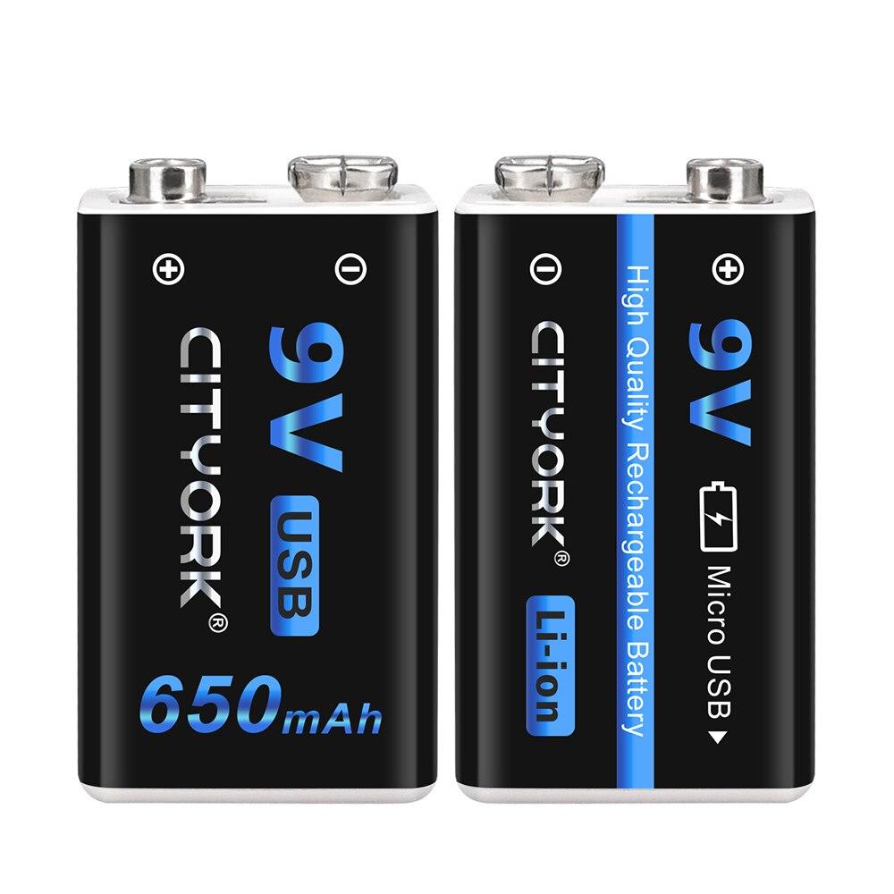 CITYORK 9 В 650 мАч литий-ионная аккумуляторная батарея Micro USB 9 В 6F22 9 В литиевая батарея для мультиметра, микрофона, игрушки