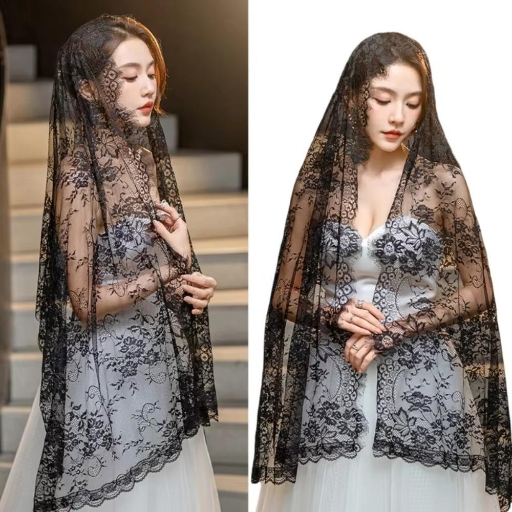 Flower Women Shawl Lace Wedding Veils Elegant Catholic Veil Mantilla
