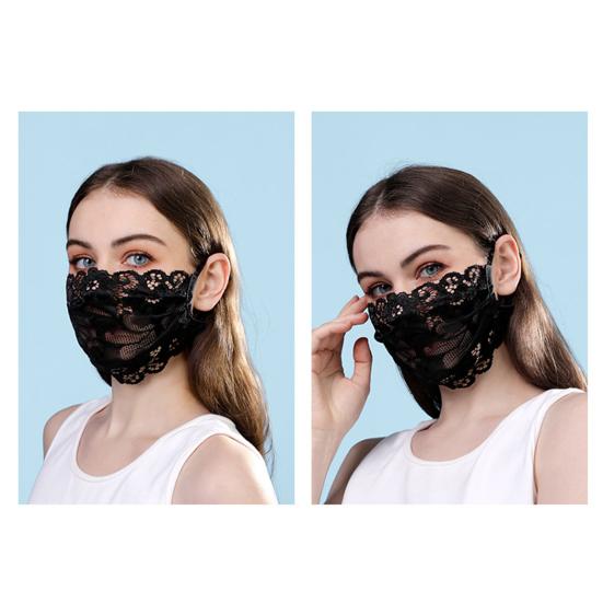 Черная кружевная защита для лица с цветочным принтом, регулируемая веревка для ушей, дышащая, одинарная, двухслойная, для езды на велосипеде, бега, летняя женская защита для лица