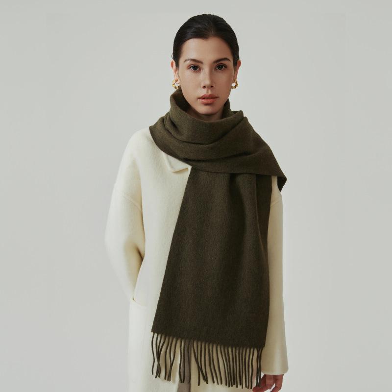 Осенне-зимний новый однотонный шарф из 100% шерсти для женщин, роскошный, толстый и пушистый, теплый, универсальный шарф