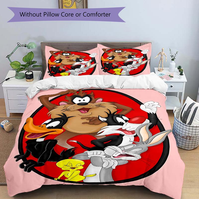 Looney Tunes Group Art Print 3Pcs Bedding Set,Duvet Cover with 2 Bedro,Pillowcase Home Birthday Gift