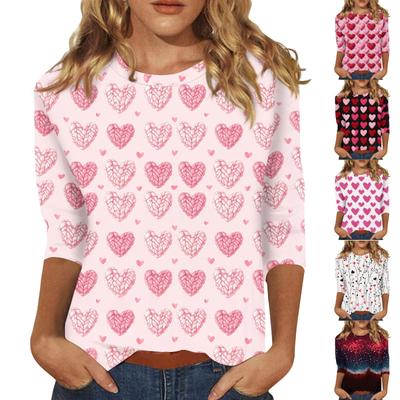 Женская повседневная свободная футболка с круглым вырезом и принтом ко Дню святого Валентина с рукавами три четверти