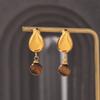French Retro Fringed Geometry Natural Tiger'S Eye Earrings Maillard Style Niche Temperament Titanium Steel Plated With 18K Gold