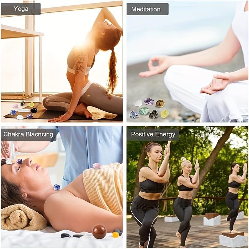 22-Piece Natural Yoga Crystal Set: Raw Stones, Tumbled Stones, Hexagonal Pyramid, Pendulum, Woven Net Bag, Pendant Necklace
