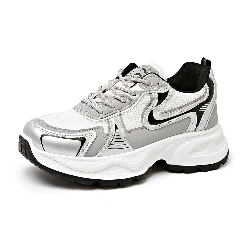 Туфли для папы женские на платформе 255 весна-осень новые ретро жареные уличные туфли для увеличения роста серебристые универсальные повседневные спортивные туфли женские