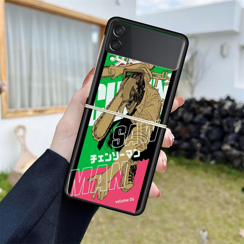 Роскошный чехол для Samsung Galaxy Z Flip 4 3 5G черный ПК жесткие чехлы для телефонов модная задняя крышка ZFlip Funda аниме бензопила человек оболочка