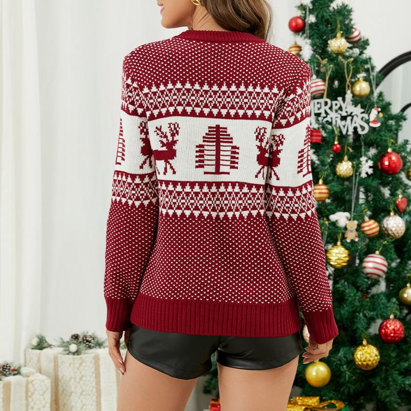 Рождественский свитер женский Рождественский олень теплый вязаный свитер с длинным рукавом джемпер топ зима осень пуловеры