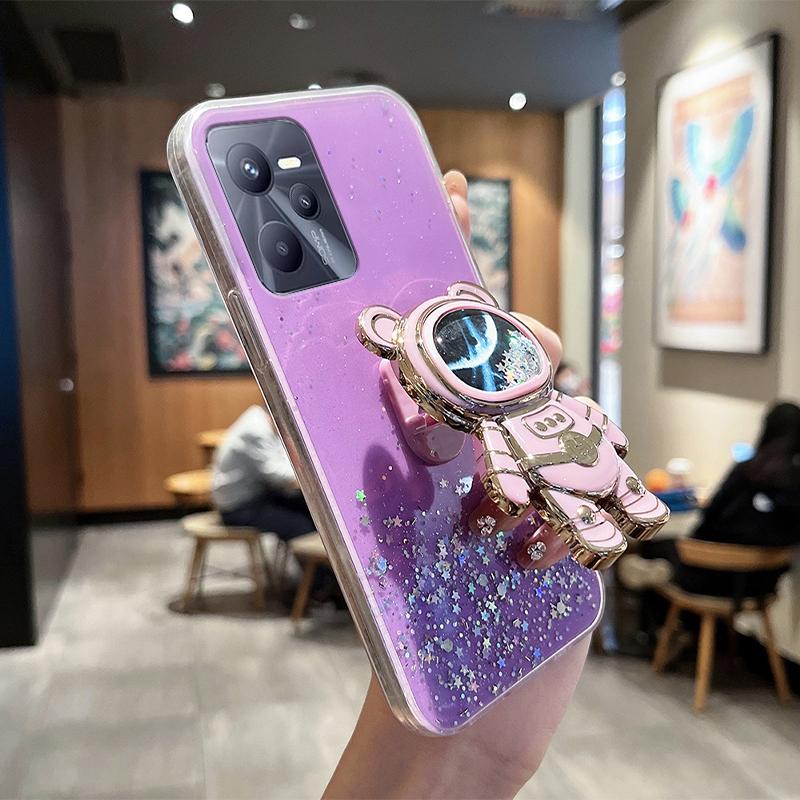 Чехол-подставка с астронавтом Quicksand для Realme 9 Pro Plus 9 4G 8 8i для Realme 9 5G 7 7i 9i 8 Pro, блестящий прозрачный звездный чехол