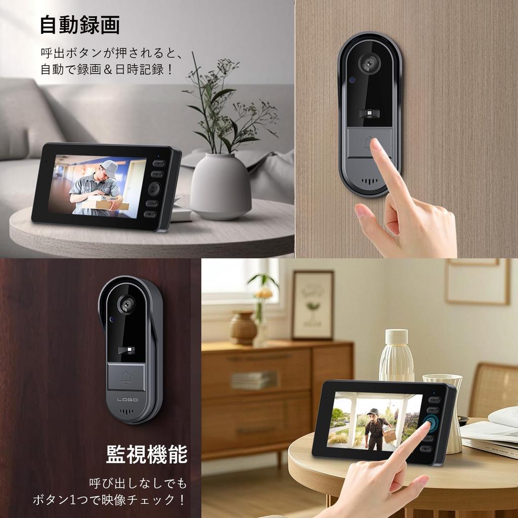 ZAIDER Video Door Phone with No Installation Required Improved Automatic Recording Remote Wireless Night IP65 Security for Includes Japanese
