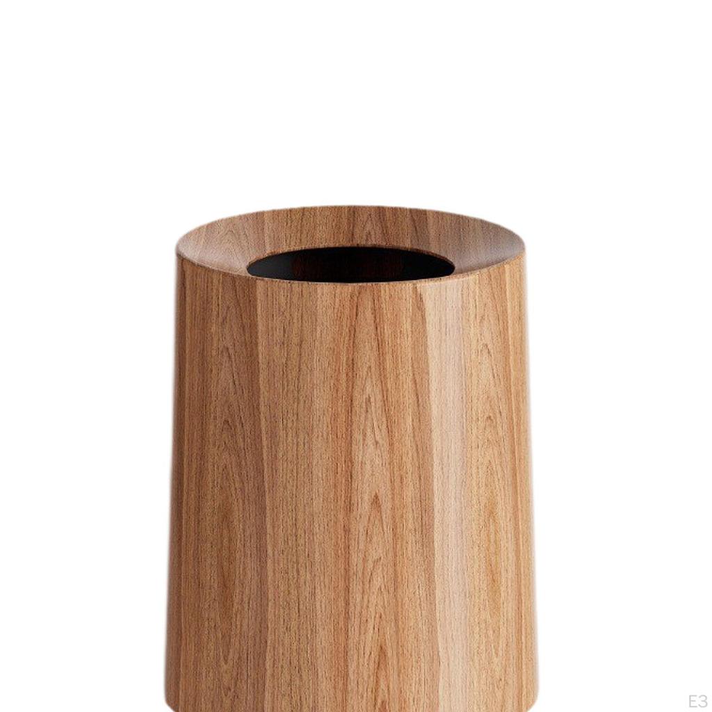 Imitation Wood Grain Trash Can Open Top Garbage Bucket Elegant Waste Basket Round Wastebasket