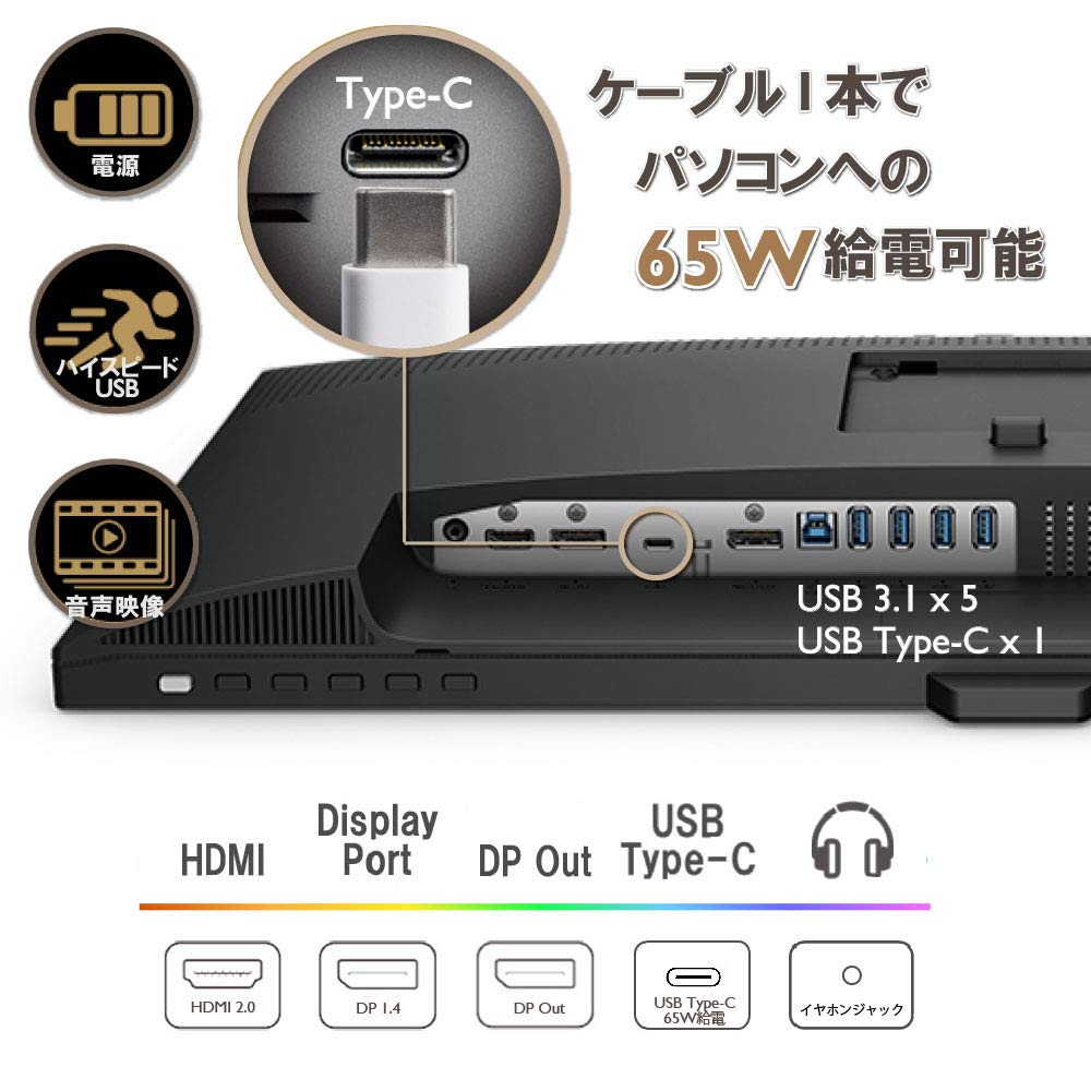 BenQ Япония BenQ PD2705Q Монитор для дизайнеров мощность (27 дюймов/WQHD/HDR/IPS/sRGB 100%/USB Type-C (Блок питания 65 Вт)/Функция KVM/USB-концентратор/DP-выход/MST/высота